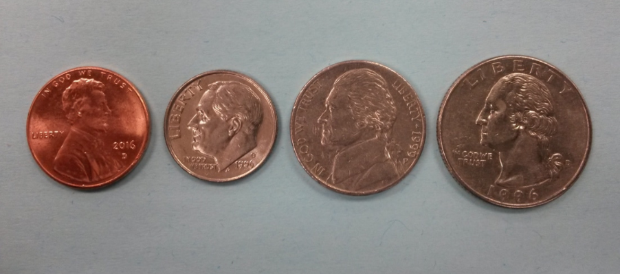 photo of a penny, dime, nickel, and quarter 