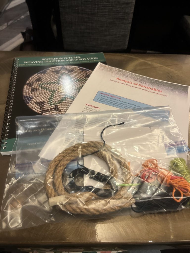 Getting prepared for textile identification workshop.