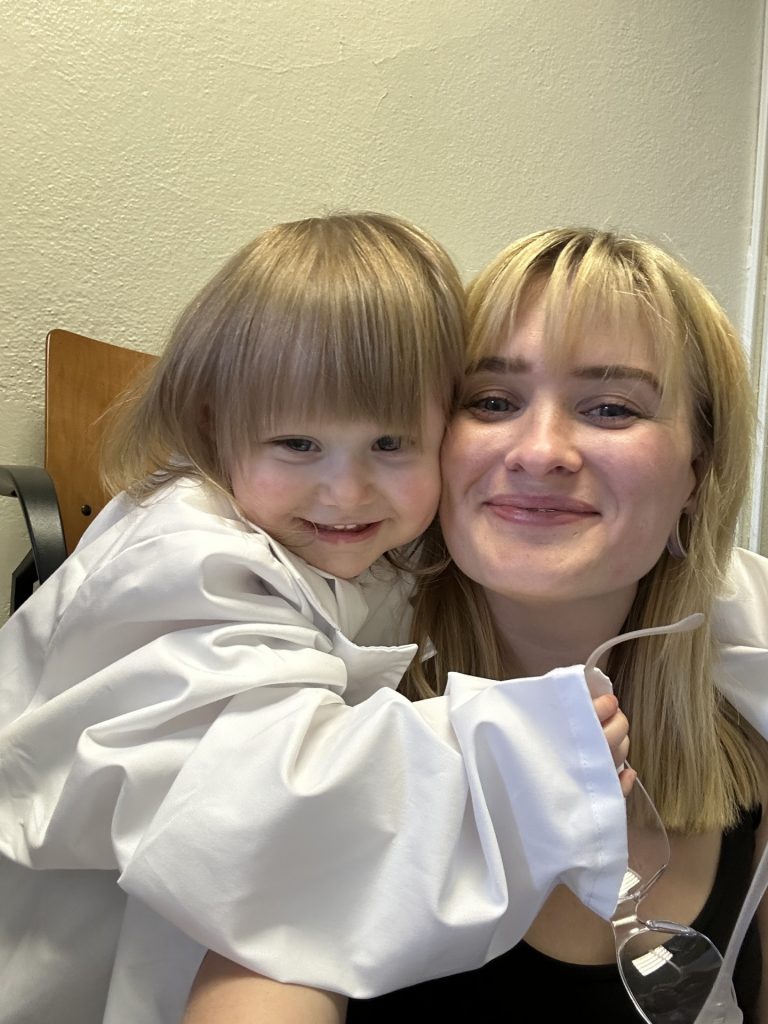 Zelda and I at UNH wearing a lab coat
