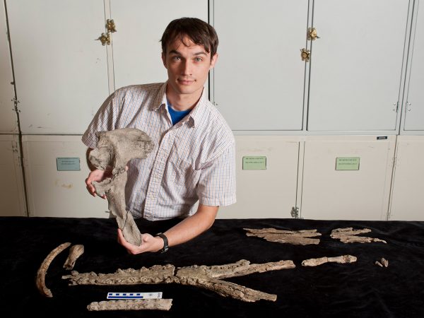 Alex Hastings with croc pelvis