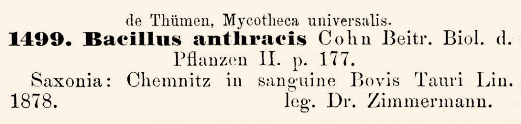 historical specimen label for anthrax