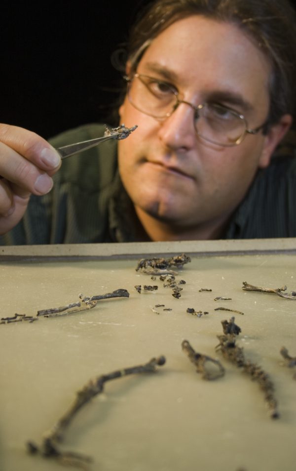 Jonathan Bloch examines a jawbone