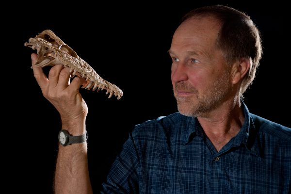 Steadman with crocodile skull