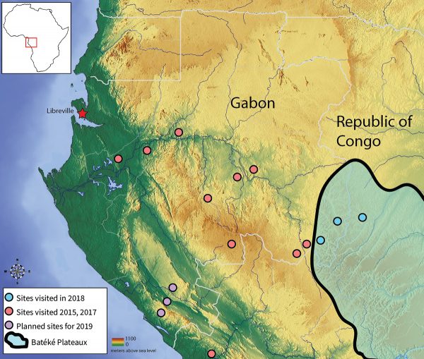 A map of Gabon showing Jongsma's researched localities