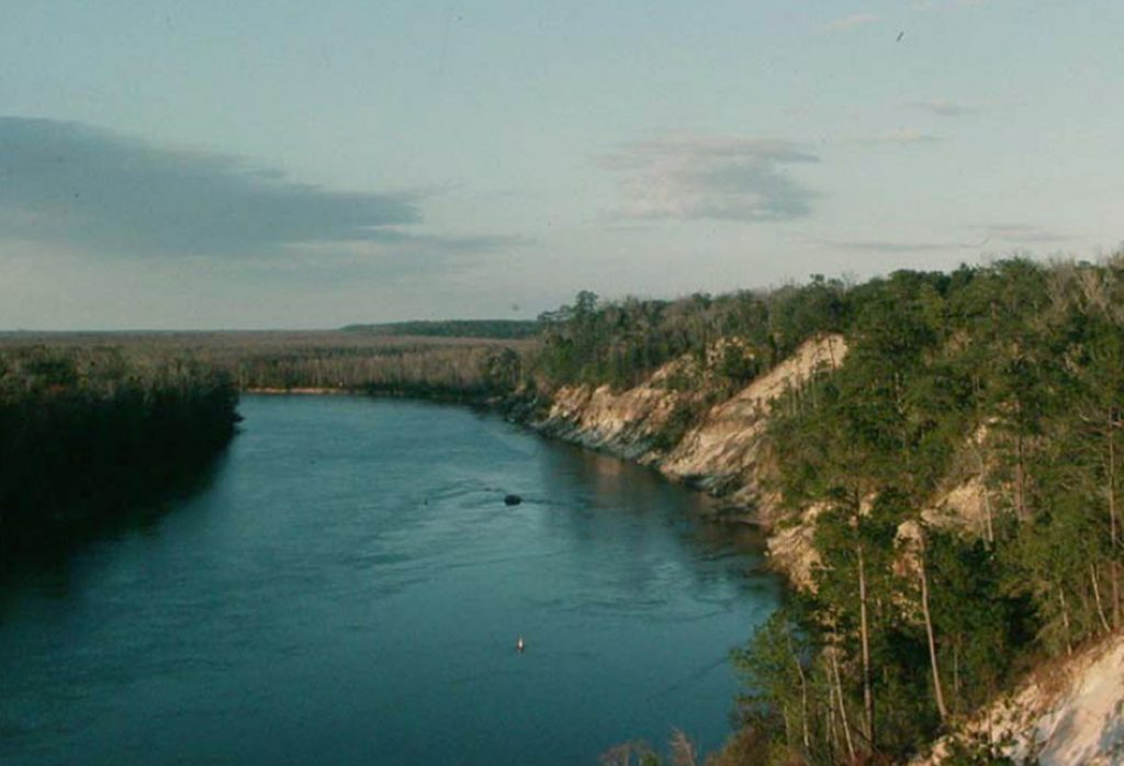 A wide river viewed from above