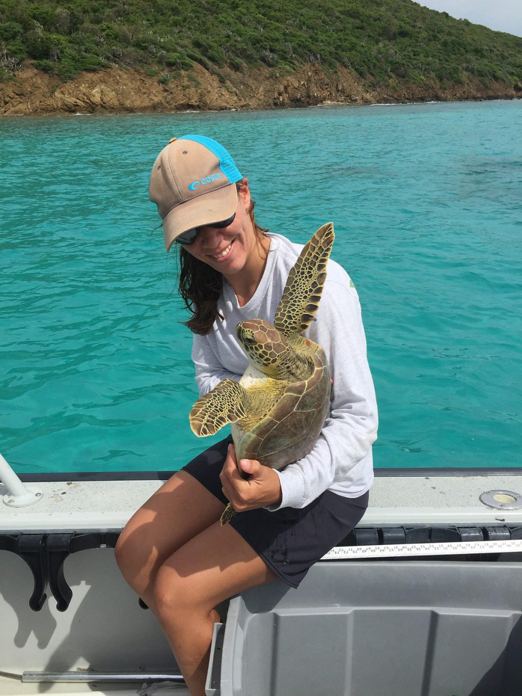 Scientist with a sea turtle
