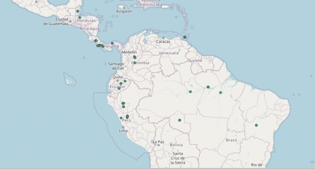 map with dots in Central and South America