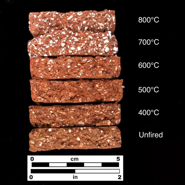 Clay blocks fired at various temperatures