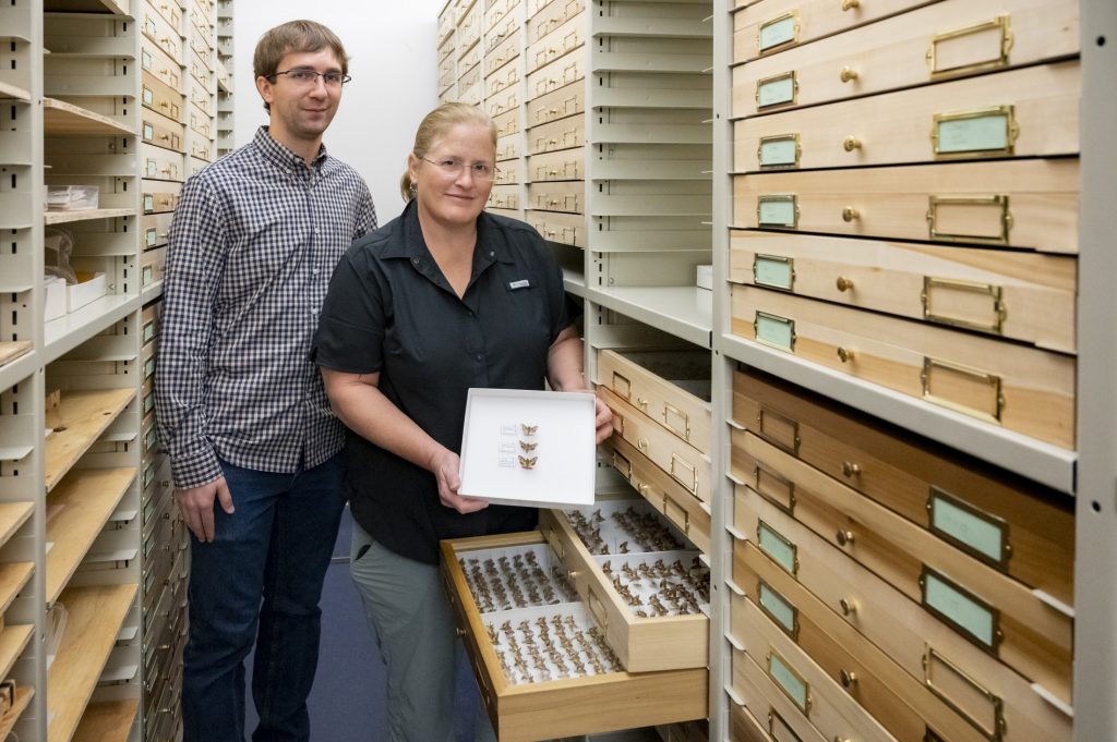 Deborah Matthews and Riley Gott posing with their newly-labeled specimens