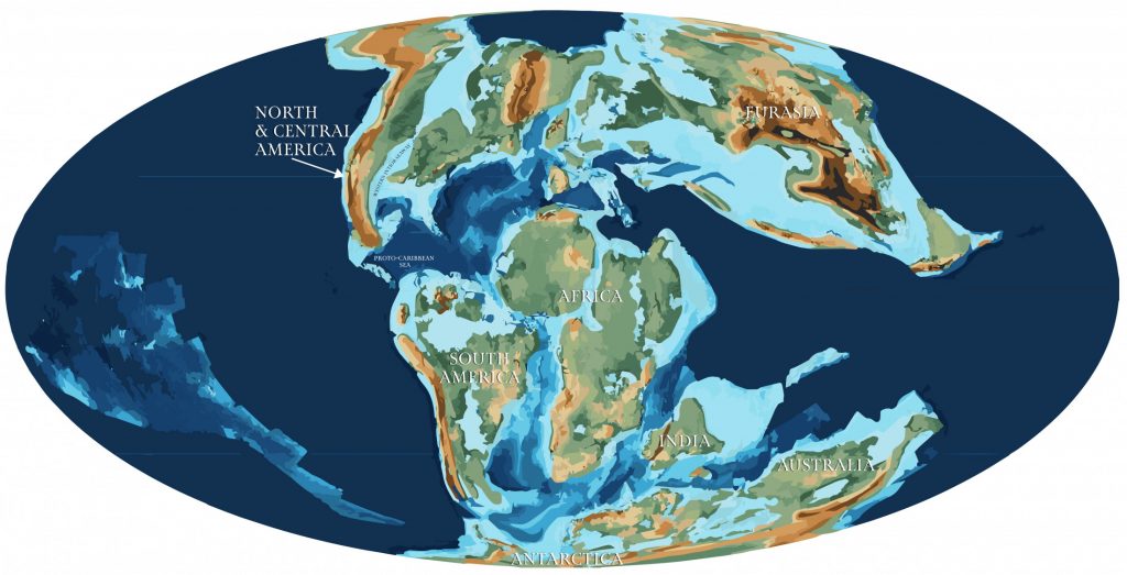 Map of Earth as it appeared 100 million years ago
