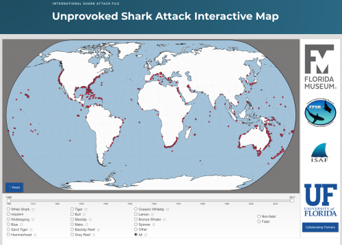 screenshot of shark attack map