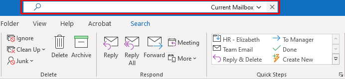 outlook search box