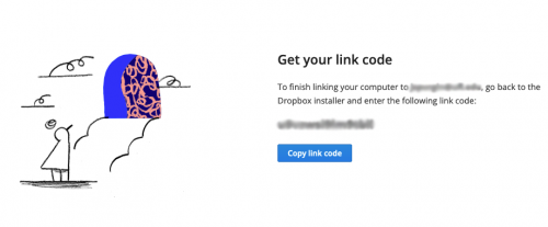 Shows the page with the dropbox link code.