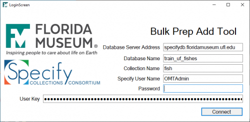 Specify Prep Add Tool Login Screen