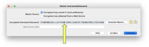 Specify master key entry screen