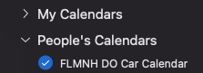 Shows a shared equipment calendar in the People's Calendar list.