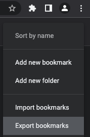 Screenshot of open Chrome bookmarks kebab menu.