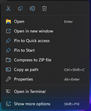 Screenshot of the right-click menu in Windows 11.