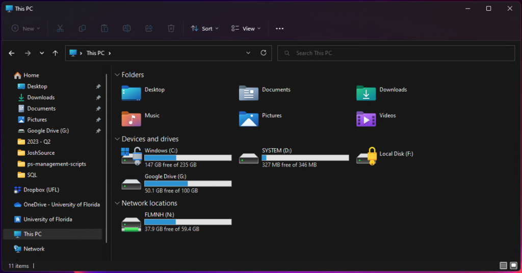 Screenshot of Explorer in Windows 11