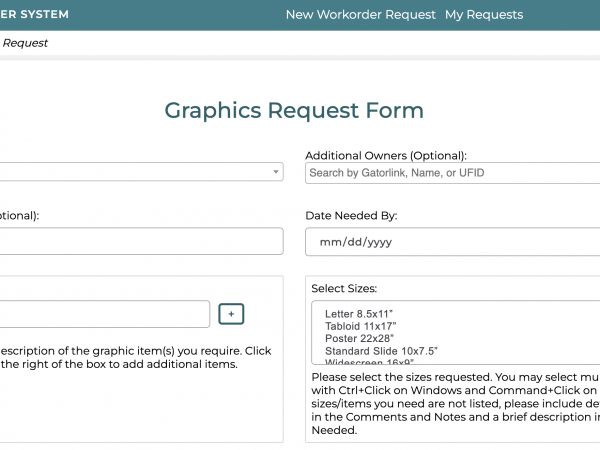 A cropped image of the new Graphics Request Form