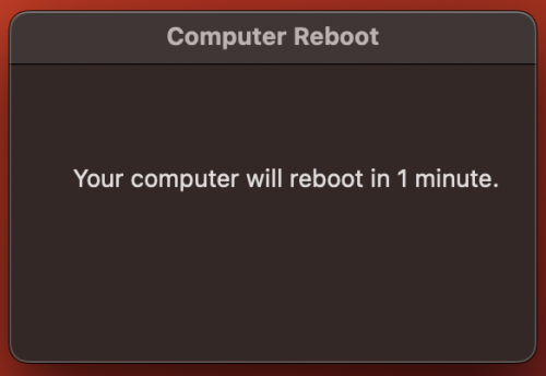 Screenshot of a reboot notification prompt.