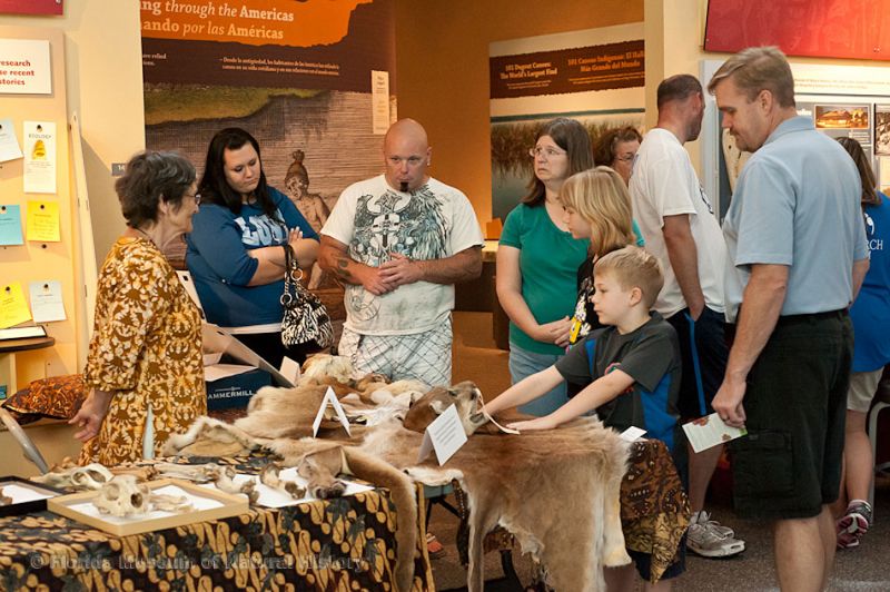 visitors talk about mammals with scientists