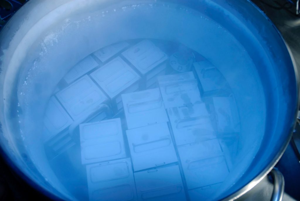 boxes of tissue samples stored in the freezer