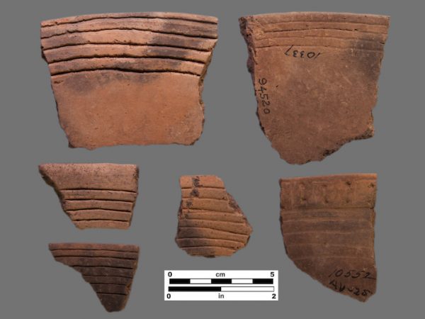 6 sherds with incised parallel rim banding