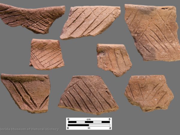 8 sherds with diagonal linear rim incising