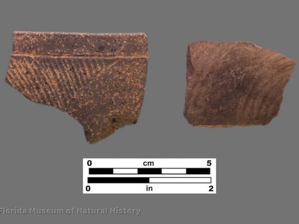 2 sherds with shallow combing or incising