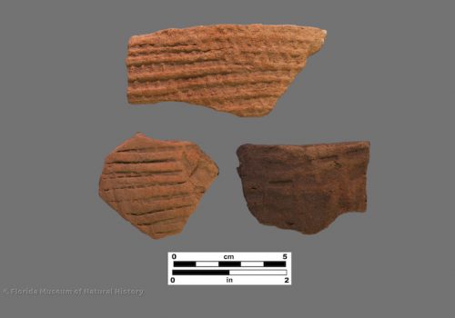 3 sherds with linear check stamping