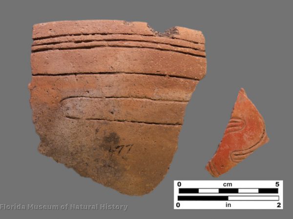 2 sherds with straight and curvilinear incising