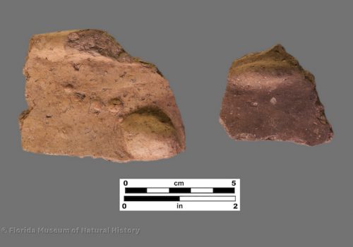 2 sherds of plain pottery with round protrusions