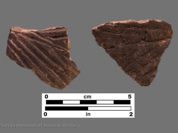 2 sherds with bold parallel line incising