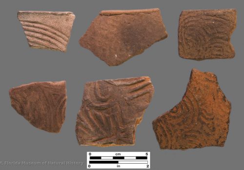 6 sherds with curvilinear complicated stamping