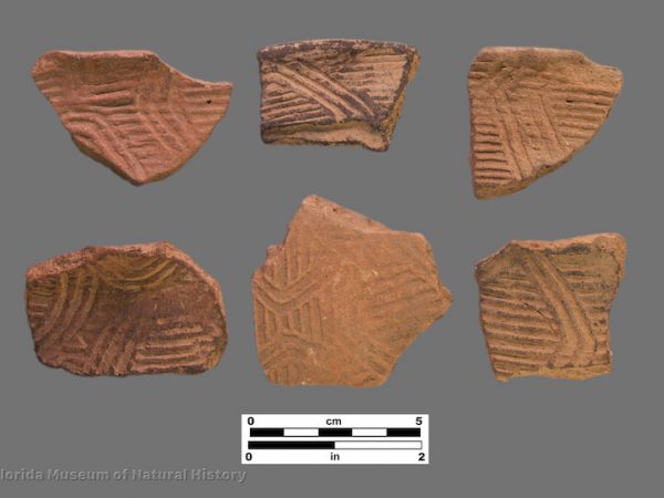 6 sherds with straight and curvilinear complicated stamping