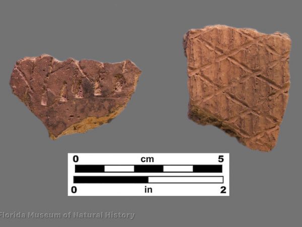 2 sherds with crosshatched incising