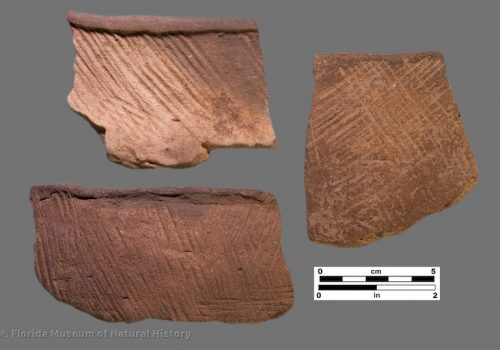 3 sherds with fine stamped parallel lines