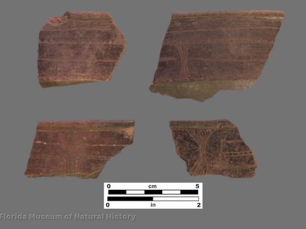 4 rim sherds with linear fine-line engraving