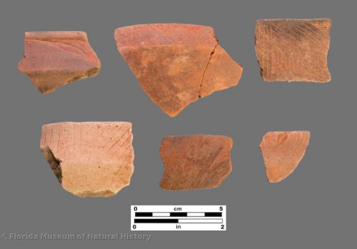 6 sherds with very fine angled and curvilinear engraving