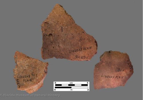 3 sherds of thick, coarse pottery