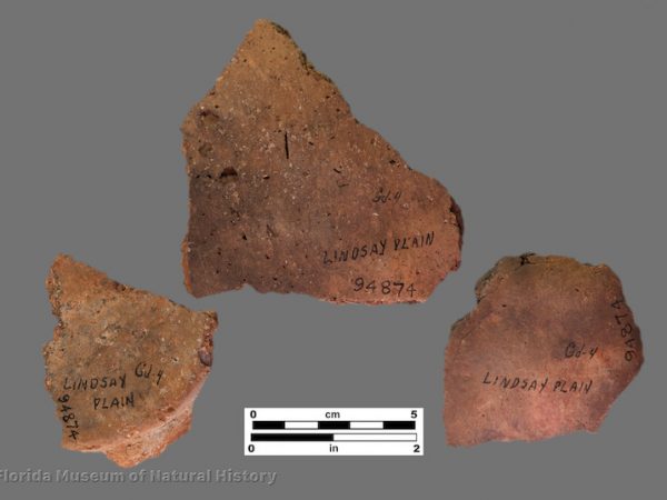 3 sherds of thick, coarse pottery