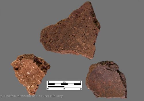 3 sherds of thick, coarse pottery