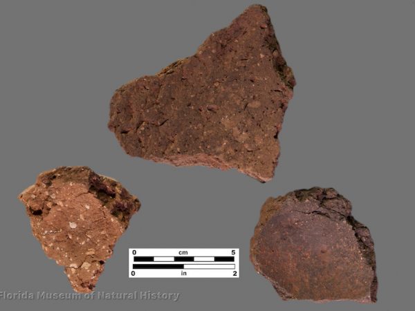 3 sherds of thick, coarse pottery