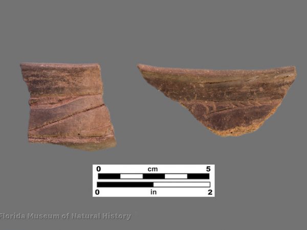 2 sherds with engraving below rim