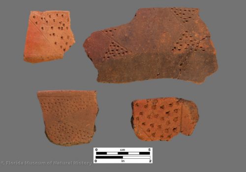 4 sherds of pottery with triangular areas of punctation