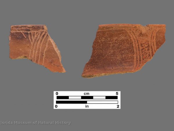 2 rim sherds of pottery with finely engraved lines