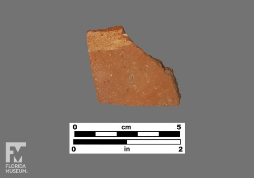 Formal artifact photo of an undecorated sherd.