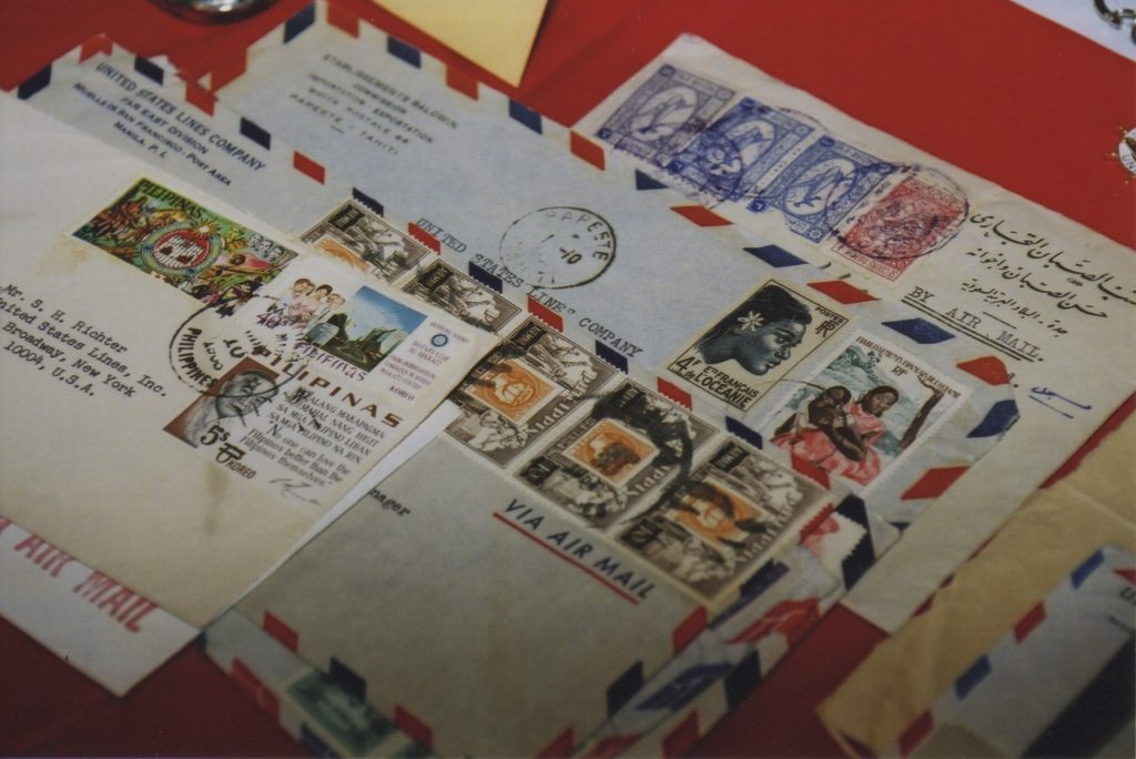 A detail photo of stamps on an envelope.