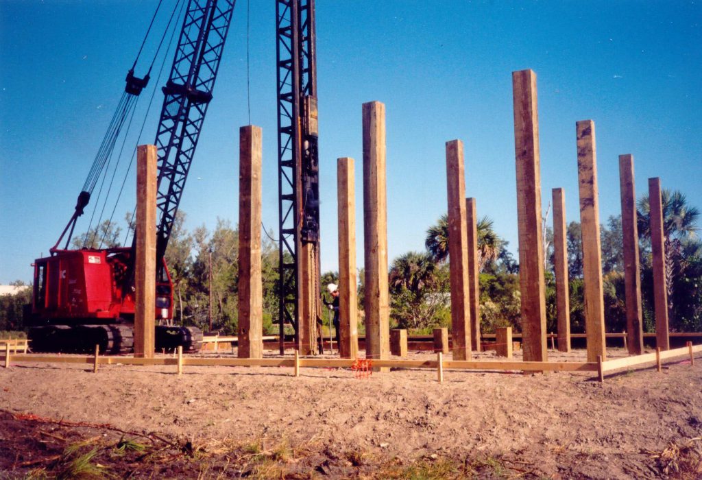 tall piles being installed